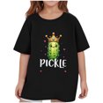 thumbnail image 1 of Virmaxy (2-14 Years Old)Pickle Letter Printed Shirt For Toddler Boys Girls Casual Printed Gherkin Pattern T-Shirt Kids Spring Summer Loose Short Sleeve Crew Neck Top Black-1 7 Years, 1 of 4