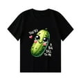 thumbnail image 1 of Virmaxy (2-14 Years Old)Pickle Letter Printed Shirt For Toddler Boys Girls Casual Printed Gherkin Pattern T-Shirt Kids Spring Summer Loose Short Sleeve Crew Neck Top Black-12 3 Years, 1 of 4