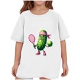 thumbnail image 1 of Virmaxy (2-14 Years Old)Pickle Letter Printed Shirt For Toddler Boys Girls Casual Printed Gherkin Pattern T-Shirt Kids Spring Summer Loose Short Sleeve Crew Neck Top White-6 3 Years, 1 of 4