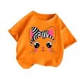 thumbnail image 1 of Virmaxy (2-14y) Kids Boys Girls Round Neck T-Shirt Unisex Toddler Cute Cat Printed Blouses Tops 2025 Summer Cotton Loose Fit Crewneck Blouses Tops Orange-2 130, 1 of 3