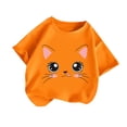 thumbnail image 1 of Virmaxy (2-14y) Kids Boys Girls Round Neck T-Shirt Unisex Toddler Cute Cat Printed Blouses Tops 2025 Summer Cotton Loose Fit Crewneck Blouses Tops Orange-1 140, 1 of 3