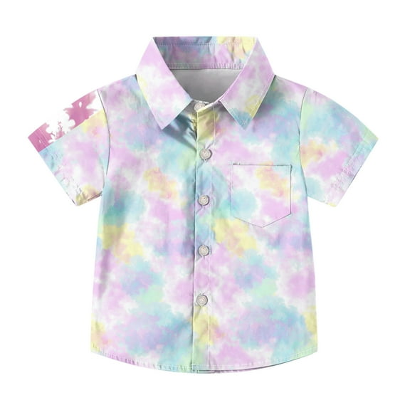 Virmaxy (2-15y) Boys Girls Trendy Gradient Printed Tops Kids Tie Dye T-Shirt With Pocket Summer Loose Casual Short Sleeve School Uniform Shirt Multicolor-5 2 Years
