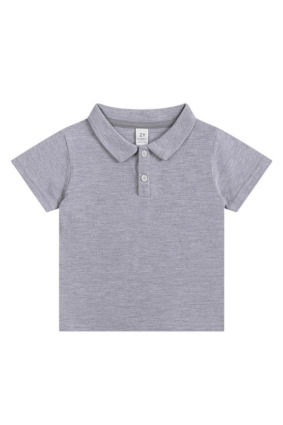 (2-6 Years Old)Boys And Girls Lapel Basic T-Shirt Toddler Stretch Cotton Solid Color Short Sleeve T-Shirt 2025 Summer Cotton Loose Fit Crewneck Blouses Tops Gray 4-5Years