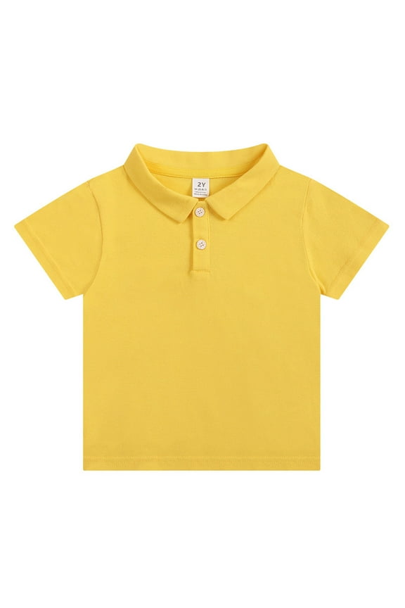 (2-6 Years Old)Boys And Girls Lapel Basic T-Shirt Toddler Stretch Cotton Solid Color Short Sleeve T-Shirt 2025 Summer Cotton Loose Fit Crewneck Blouses Tops Yellow 6-7Years