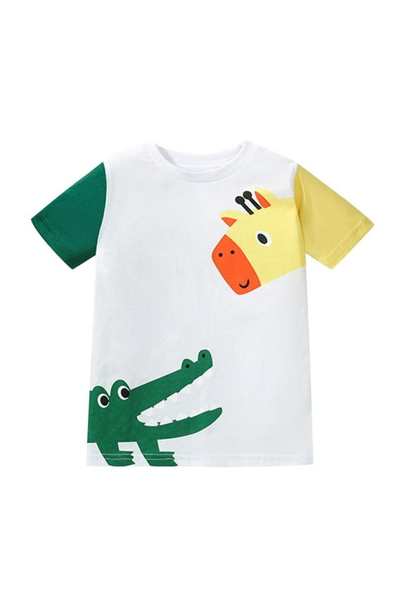 (2-8Years) Children's Rabbit Printed Shirt Toddler Casual Loose T-shirt Short Sleeve Round Neck Top Summer Loose Casual Trendy Pullover Shirt White 4 Years