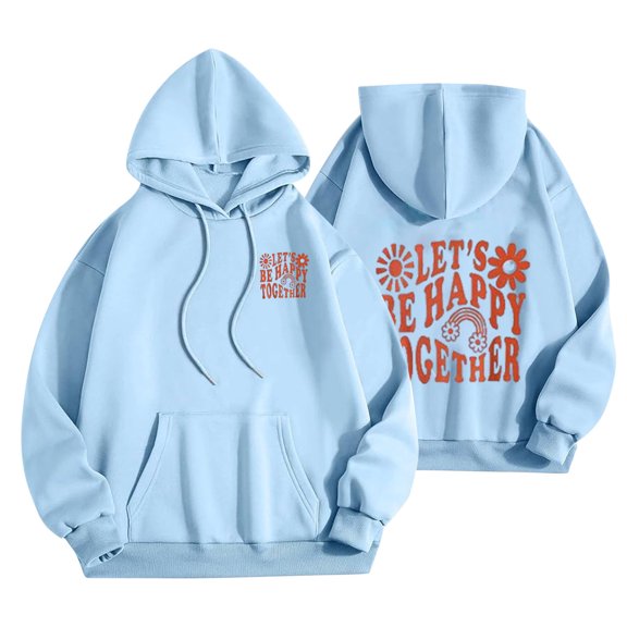 Virmaxy Spring Fall Hoodies for Women Long Sleeve Letter Preppy Casual Graphic Hooded Sweatshirt Drawstring Pullover Cute Tops Light Blue-3 S