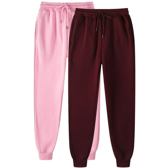 Virmaxy 2PC Men's and Women's Casual Jogger Sweatpants Oversized Fit Solid Color Lounge Pants for Home and Gym Wine-4 L