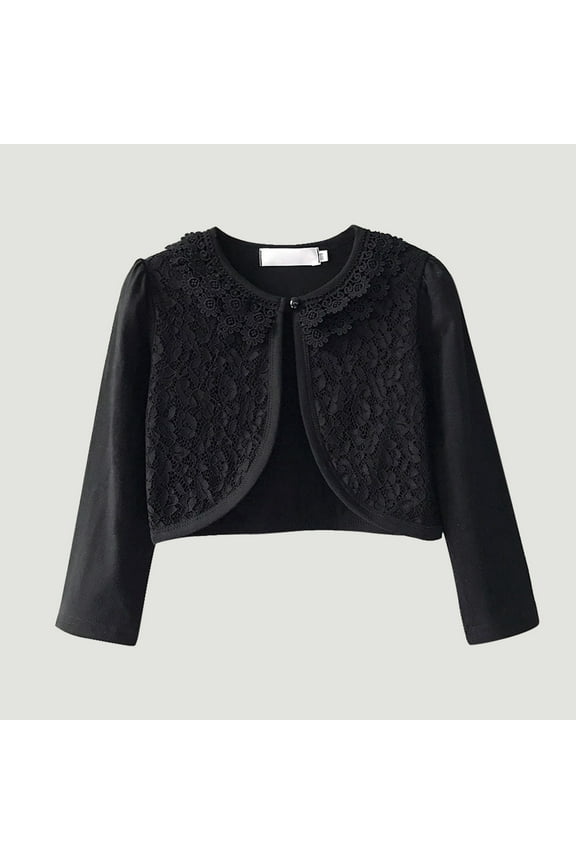 2T-9T Toddler Baby Girl Tops Cute Solid Colour Long Sleeve Lace Princess Cardigan Shawl Fashion Top Black 4T