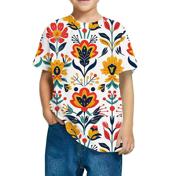 Virmaxy (3-10 Years) Boys Girls Cute Printed T-shirt Toddler Casual Short Sleeve Round Neck Cotton Top Summer Loose Casual Trend Pullover Shirt Multicolor-12 150