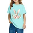 thumbnail image 1 of Virmaxy 3-10Yrs Children's Spring Easter Essentials Cute Bunny Print Cotton Top with Short Sleeve for School Celebrations Daily Wear Blue-2 5 Years, 1 of 4