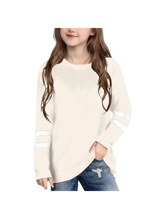 (3-14 Years) Boys Girls Fashion Striped Printed Tops Children's Loose Breathable Long Sleeve Shirt Hugh Summer Casual Trend Pullover Shirt Beige 4 Years