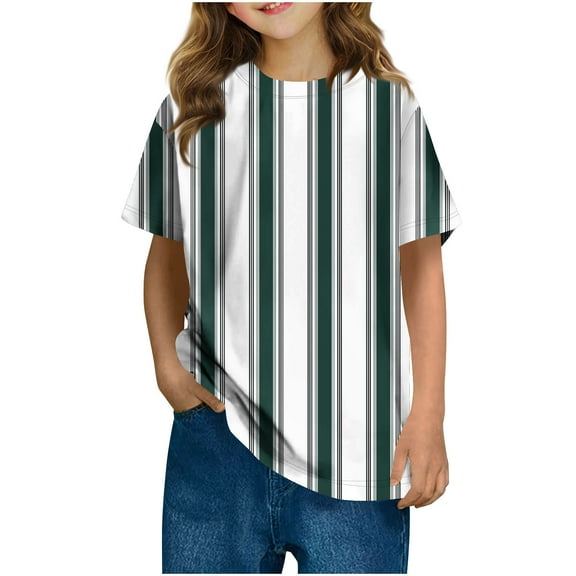 Virmaxy (3-14Years) Boys Girls Fashion Cute Printed Blouse Teenager Casual Short Sleeve Cotton Blouse Summer Loose Trend Pullover Shirt Green-3 4 Years