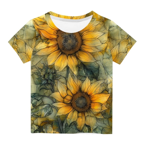 Virmaxy (3-14y) Toddler Kids Bee Printed Tops Boys Girls Casual Round Neck Short Sleeve Tops Summer Loose Pullover Crewneck T Shirts Yellow-5 5 Years