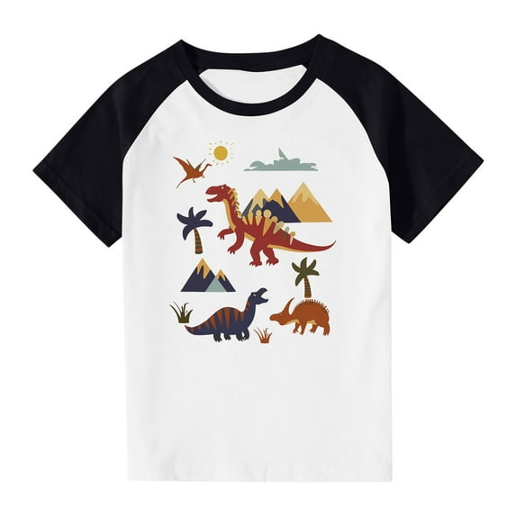 Virmaxy (3-14y) Toddler Kids Cute Printed Tops Boys Girls Casual Dinosaur Graphic Blouses Round Neck Short Plunger Sleeve Tops Summer Loose Pullover Crewneck T Shirts Black-1 5 Years