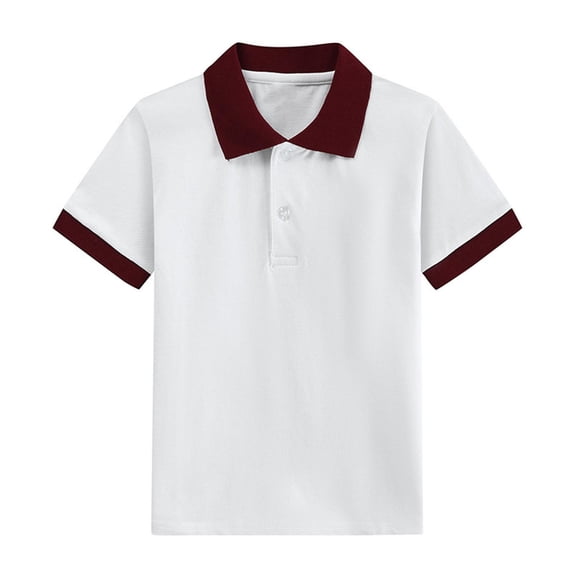 Virmaxy (3-15Y) Children's Solid Color Basic T-shirt Teenagers Lapel Short Sleeve Shirt Kids Baby Summer Casual Loose Trendy Tops Red 14 Years