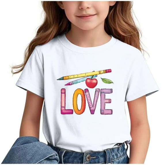 Virmaxy (3-15y) Boys Girls Opening Season Trendy Tops Kids Letter Printing T-Shirt Spring Summer Short-Sleeved Round Neck Pullover Bottoming Shirt White-1 9 Years