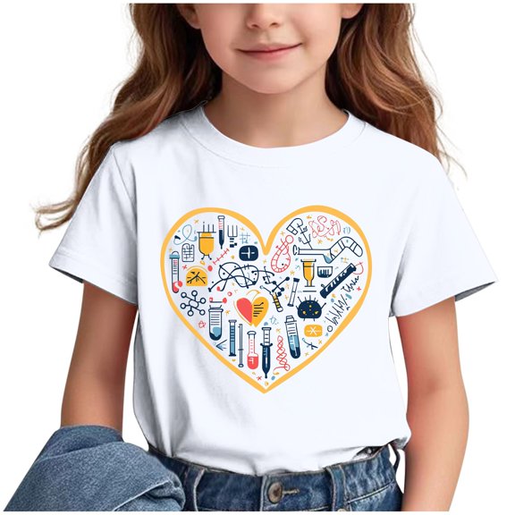 Virmaxy (3-15y) Boys Girls Opening Season Trendy Tops Kids Letter Printing T-Shirt Spring Summer Short-Sleeved Round Neck Pullover Bottoming Shirt White-3 4 Years