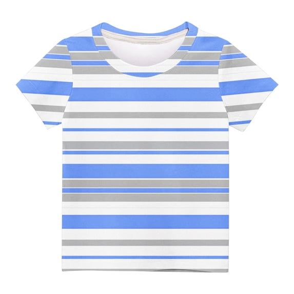 Virmaxy (3 years -11 years old) Boys New Fashion T-shirt Children's Casual Striped Printed Shirt Round Neck Short Sleeve Tops Summer Loose Casual Trendy Pullover Shirt Blue-1 3 Years