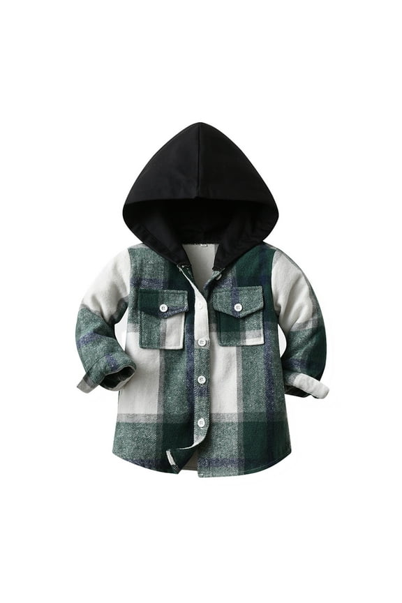 3Months-6T Toddler Flannel Hooded Shirt Autumn and Winter Plaid Milled Jacket Boys Girls Long Sleeve Jacket Black 18-24 Months