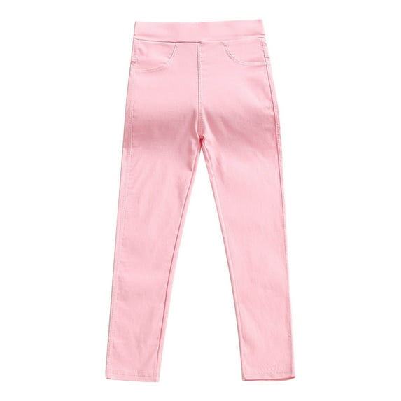 Virmaxy (3T-10Y)Toddler Baby Girls Straight Leg Trousers Elasticated Waist Solid Color Pants With Pocket Fall Winter Skinny Pants For Kids Pink 9Y