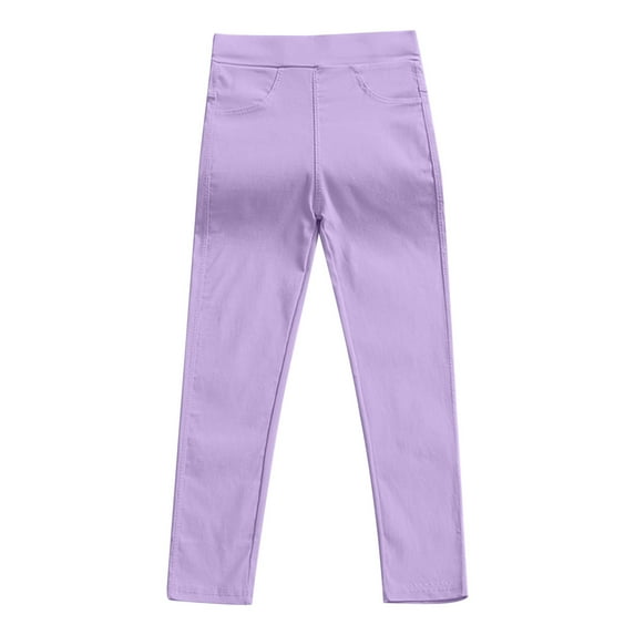 Virmaxy (3T-10Y)Toddler Baby Girls Straight Leg Trousers Elasticated Waist Solid Color Pants With Pocket Fall Winter Skinny Pants For Kids Purple 5T