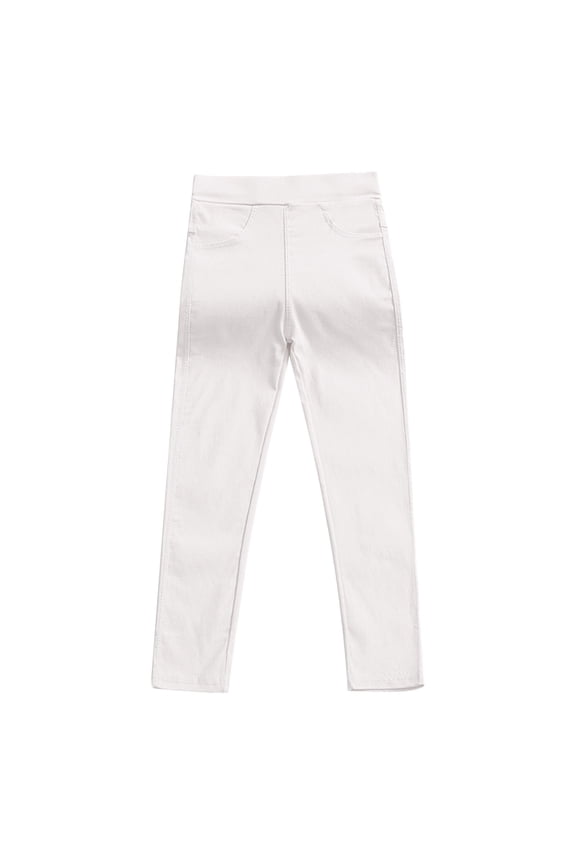 (3T-10Y)Toddler Baby Girls Straight Leg Trousers Elasticated Waist Solid Color Pants With Pocket Fall Winter Skinny Pants For Kids White 5T