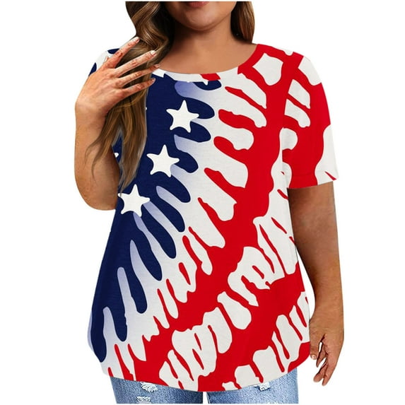 Virmaxy 4th of July Tunic Tops for Women to wear with Leggings Patriotic Veteran Shirt Plus Size Tops for Independence Day Casual Loose Summer Short Sleeve Blouse Red-A 2XL