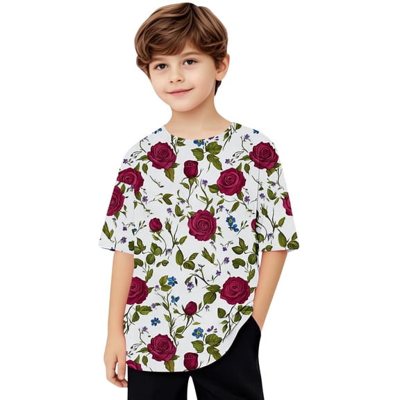 Virmaxy (5-15 Years) Boys Girls Fashion Casual Shirt Teenagers Solid Color Short Sleeve Round Neck Top Summer Loose Casual Trendy Pullover Shirt Multicolor-41 6 Years