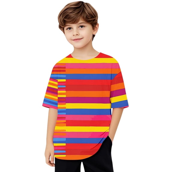 Virmaxy (5-15 Years) Boys Girls Fashion Casual Shirt Teenagers Solid Color Short Sleeve Round Neck Top Summer Loose Casual Trendy Pullover Shirt Multicolor-9 8 Years