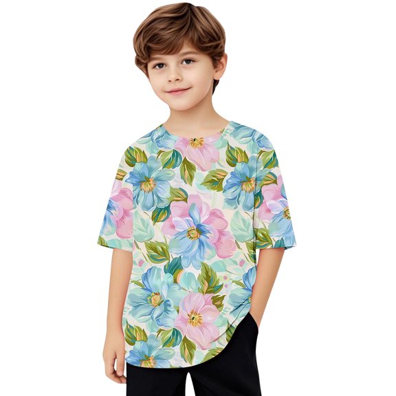 Virmaxy (5-15 Years) Boys Girls Fashion Casual Shirt Teenagers Solid Color Short Sleeve Round Neck Top Summer Loose Casual Trendy Pullover Shirt Multicolor-10 5 Years