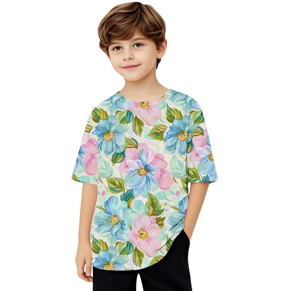 Virmaxy (5-15 Years) Boys Girls Fashion Casual Shirt Teenagers Solid Color Short Sleeve Round Neck Top Summer Loose Casual Trendy Pullover Shirt Multicolor-10 10 Years