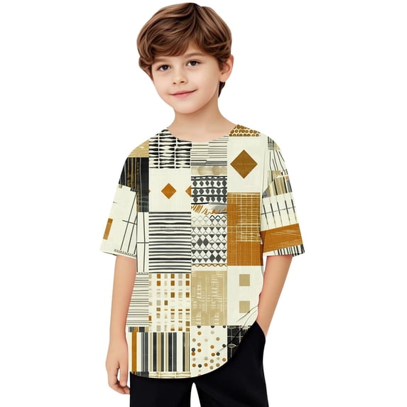 Virmaxy (5-15 Years) Boys Girls Fashion Casual Shirt Teenagers Solid Color Short Sleeve Round Neck Top Summer Loose Casual Trendy Pullover Shirt Multicolor-7 5 Years