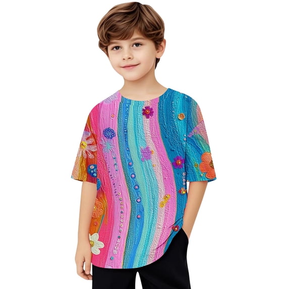 Virmaxy (5-15 Years) Boys Girls Fashion Casual Shirt Teenagers Solid Color Short Sleeve Round Neck Top Summer Loose Casual Trendy Pullover Shirt Multicolor-31 10 Years