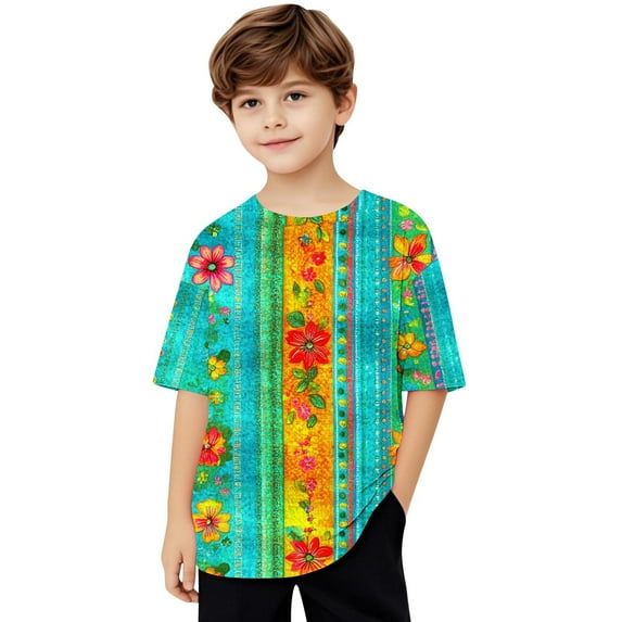 Virmaxy (5-15 Years) Boys Girls Fashion Casual Shirt Teenagers Solid Color Short Sleeve Round Neck Top Summer Loose Casual Trendy Pullover Shirt Multicolor-38 5 Years