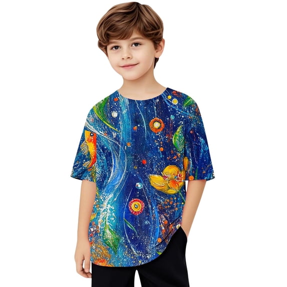 Virmaxy (5-15 Years) Boys Girls Fashion Casual Shirt Teenagers Solid Color Short Sleeve Round Neck Top Summer Loose Casual Trendy Pullover Shirt Multicolor-26 14 Years