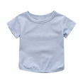 thumbnail image 1 of Virmaxy (6months-5years) Girls Solid Color Basic Tee Kids Lightweight Round Neck Short Sleeve Top 2025 Summer Cotton Loose Fit Crewneck Blouses Tops Blue-1 2 Years, 1 of 9