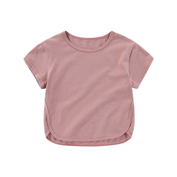 Virmaxy (6months-5years) Girls Solid Color Basic Tee Kids Lightweight Round Neck Short Sleeve Top 2025 Summer Cotton Loose Fit Crewneck Blouses Tops Purple-2 6 Years
