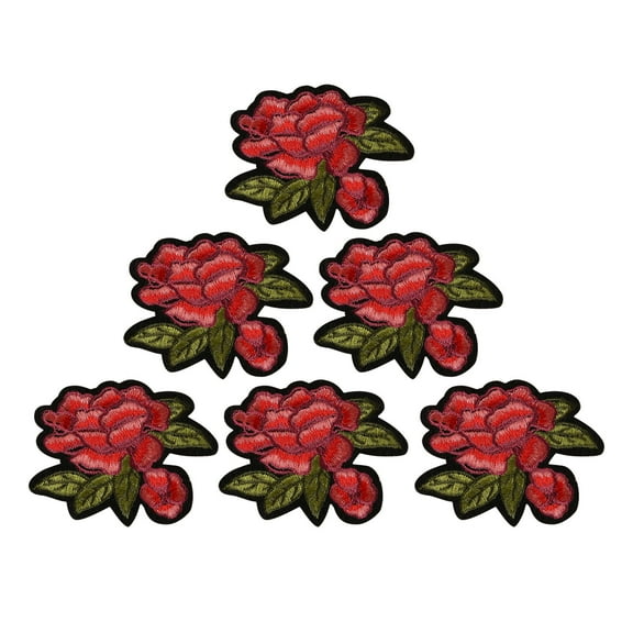 Virmaxy 6pc Rose Badge Patch Stickers Shoes Hats Bags Clothing Accessories Embroidery Fabric Stickers 6pcs Rose Embroidery Badge Clothes Fabric Patch Applique Decor Diy