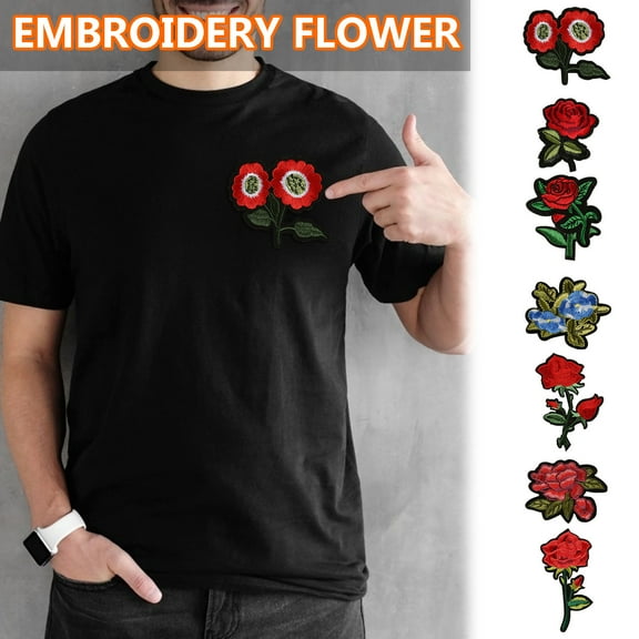Virmaxy 8pc Rose Badge Patch Stickers Shoes Hats Bags Clothing Accessories Embroidery Fabric Stickers 8pcs Rose Embroidery Badge Clothes Fabric Patch Applique Decor Diy