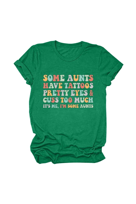 It's Me I'm some Aunts Womens Trendy Letter Printed Dressy Tops Round Neck Short Sleeve Loose Blouses Comfy Tunic Tops Summer Fashion Casual Baggy Basic Tee Green 2XL