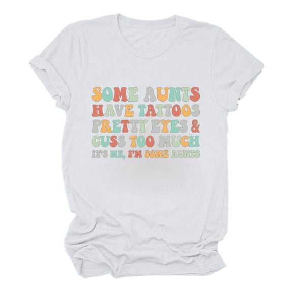 Virmaxy It's Me I'm some Aunts Womens Trendy Letter Printed Dressy Tops Round Neck Short Sleeve Loose Blouses Comfy Tunic Tops Summer Fashion Casual Baggy Basic Tee White L