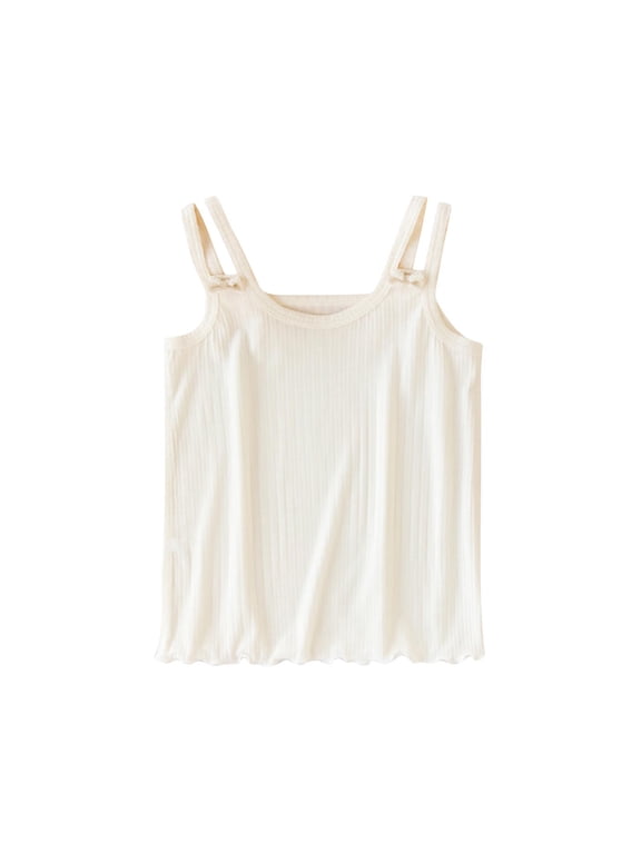 Bow Detail Spaghetti Strap Camisole Soft Modal Rib Knit Sleeveless Tank Top Lightweight Round Neck for Summer Layering Casual Wear,for 3-8 Years White