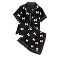 thumbnail image 1 of Virmaxy Bow Print Short Sleeve Collared Pajama Set Button Down Top and Elastic Waist Shorts Soft Sleepwear for Home and Lounge Wear, for 8-12Y, 1 of 7
