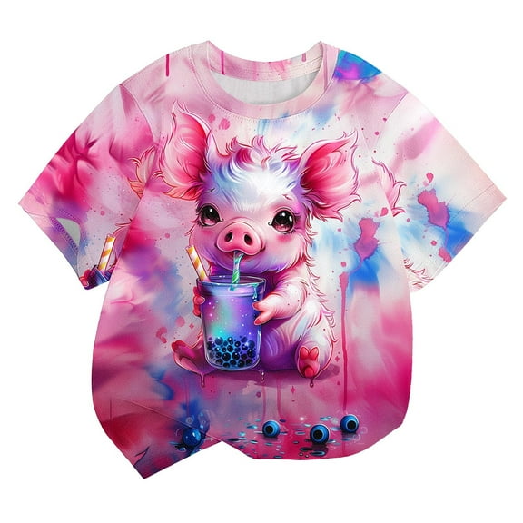 Virmaxy Boys Girls Cute Printed Shirt Children's Casual Short Sleeve Round Neck Top Summer Loose Casual Trendy Pullover Shirt Multicolor-2 4 Years