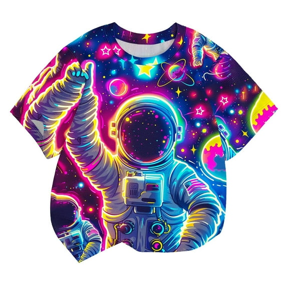 Virmaxy Boys Girls Cute Printed Shirt Children's Casual Short Sleeve Round Neck Top Summer Loose Casual Trendy Pullover Shirt Multicolor-7 5 Years