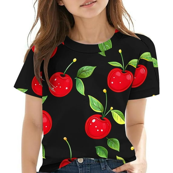 Virmaxy Boys Girls Cute Printed Tops Kids Baby Short Sleeve Round Neck Tops Summer Loose Trend Pullover Shirt Black 3 Years