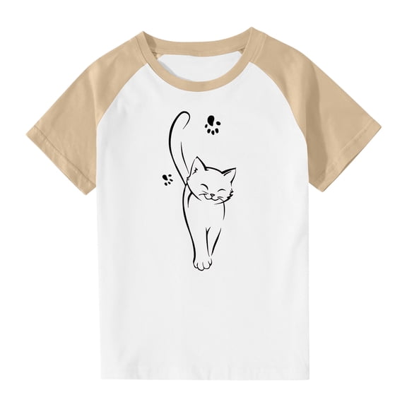 Virmaxy Boys Girls Fashion Cute Printed Shirt Kids Baby Plug Sleeve Casual Short Sleeve Tops Summer Loose Trendy Pullover Shirt Beige-2 9 Years