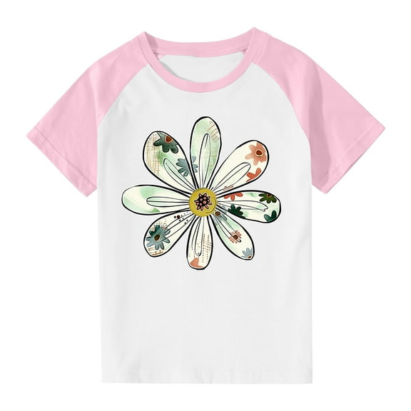 Virmaxy Boys Girls Fashion Cute Printed Shirt Kids Baby Plug Sleeve Casual Short Sleeve Tops Summer Loose Trendy Pullover Shirt Pink-1 11 Years