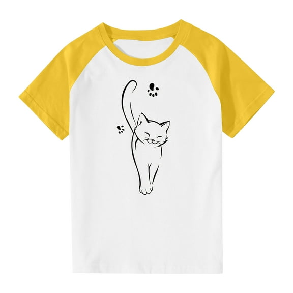 Virmaxy Boys Girls Fashion Cute Printed Shirt Kids Baby Plug Sleeve Casual Short Sleeve Tops Summer Loose Trendy Pullover Shirt Yellow-2 Years