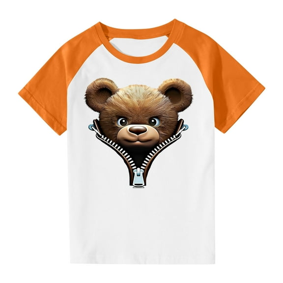Virmaxy Boys Girls Fashion Cute Printed T-shirt Children's Plug Sleeve Casual Short Sleeve Top Summer Loose Trend Pullover Shirt Orange-3 9 Years